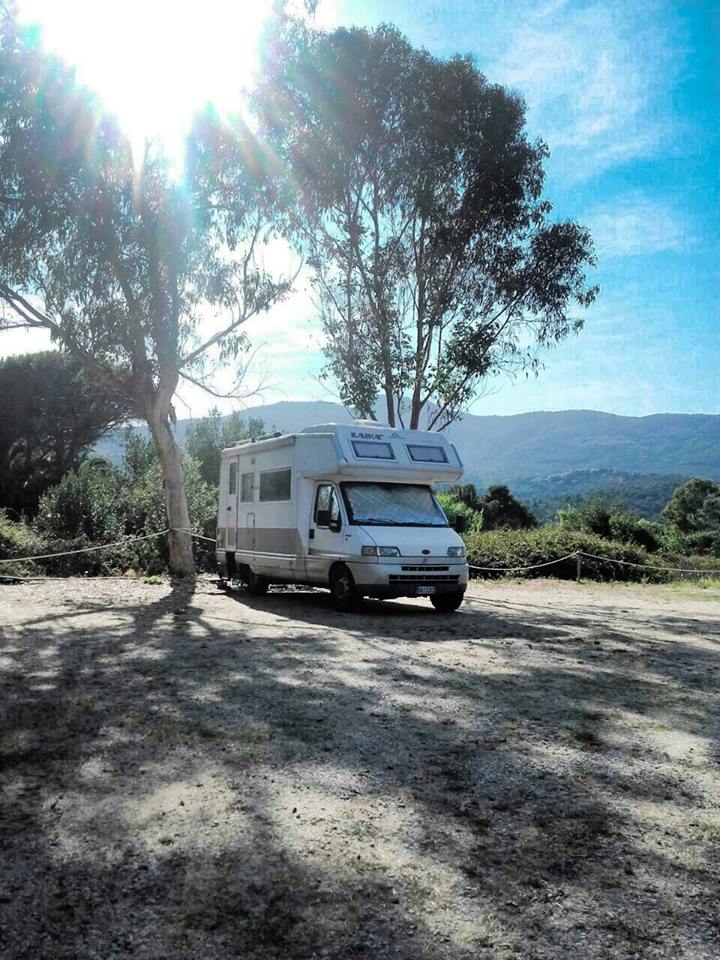 Posto camper ombreggiato sotto l'eucalipto